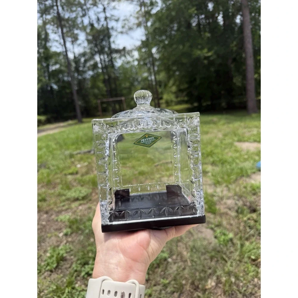 Shannon Crystal Dublin Crystal Glass‎ Revolving Photo Cube Frame w/ Base Lid